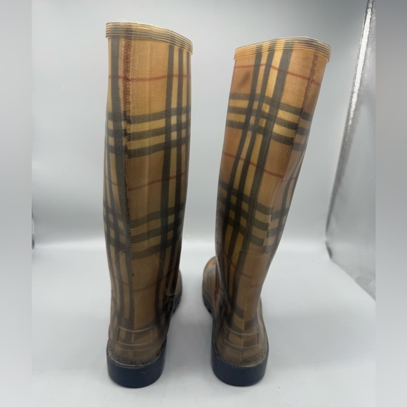 BURBERRY Haymarket Rain Boots Plaid Checkered Pattern Women Size 6 - Picture 5 of 7